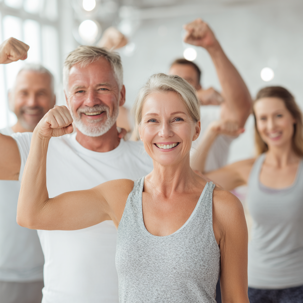 Group of white ukraninane middle-aged adults celebrating fitness achievements